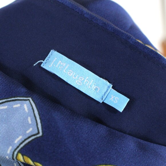 J. McLaughlin Althea Blue Equestrian Print Boatneck Shift Dress XS Cap Sleeve - Picture 7 of 9